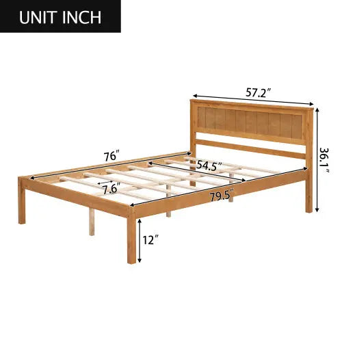 Platform Bed Frame With Headboard, Wood Slat Support, No Box Spring Needed, Full, Oak My Store