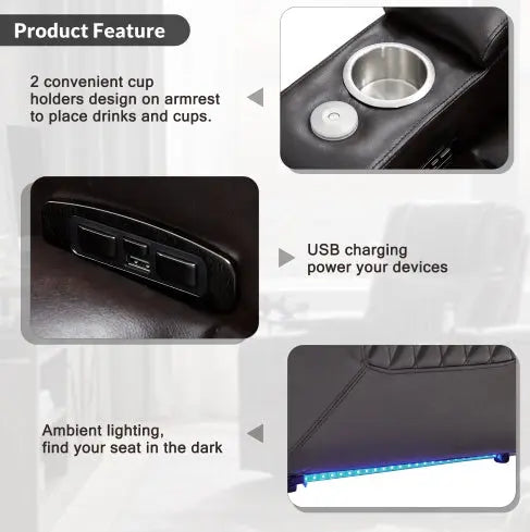 Power Motion Recliner With USB Charging Port And Hidden Arm Storage 2 Convenient Cup Holders Design And 360 Swivel Tray Table,Brown My Store