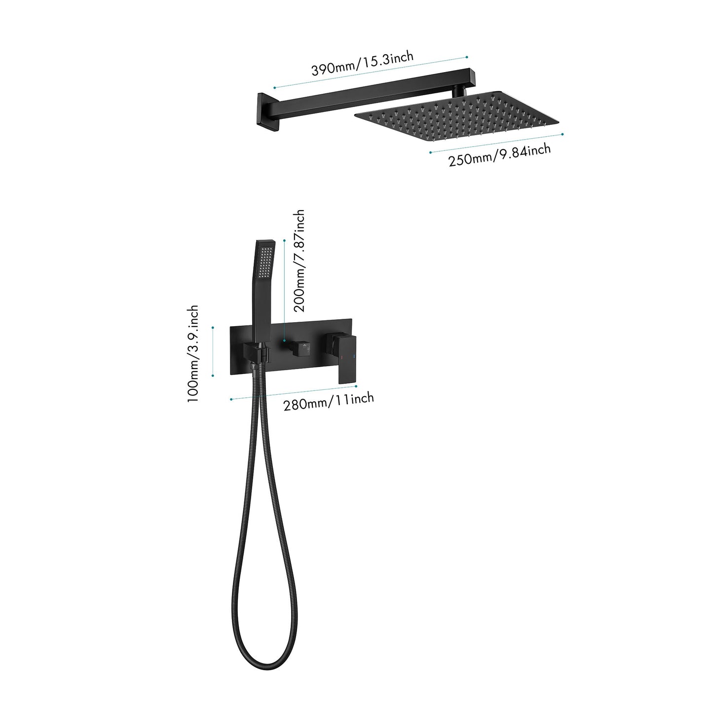 Brass Matte Black Shower Faucet With Shower System, 10 Inch Shower Head And Handheld Spray Inkedjoy