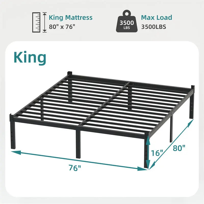 Classic Iron Bed Frame Mattress Under Bed Storage No Box Spring Needed Queen-Black My Store