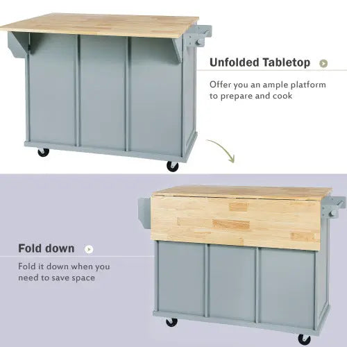 Kitchen Trolley With Rubberwood Folding Leaf Countertops My Store