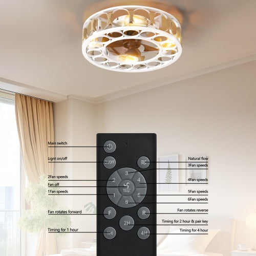 Cage Ceiling Fan With Light Remote Control 6 Speed Reversible Blades, 4 LED Bulbs Included My Store