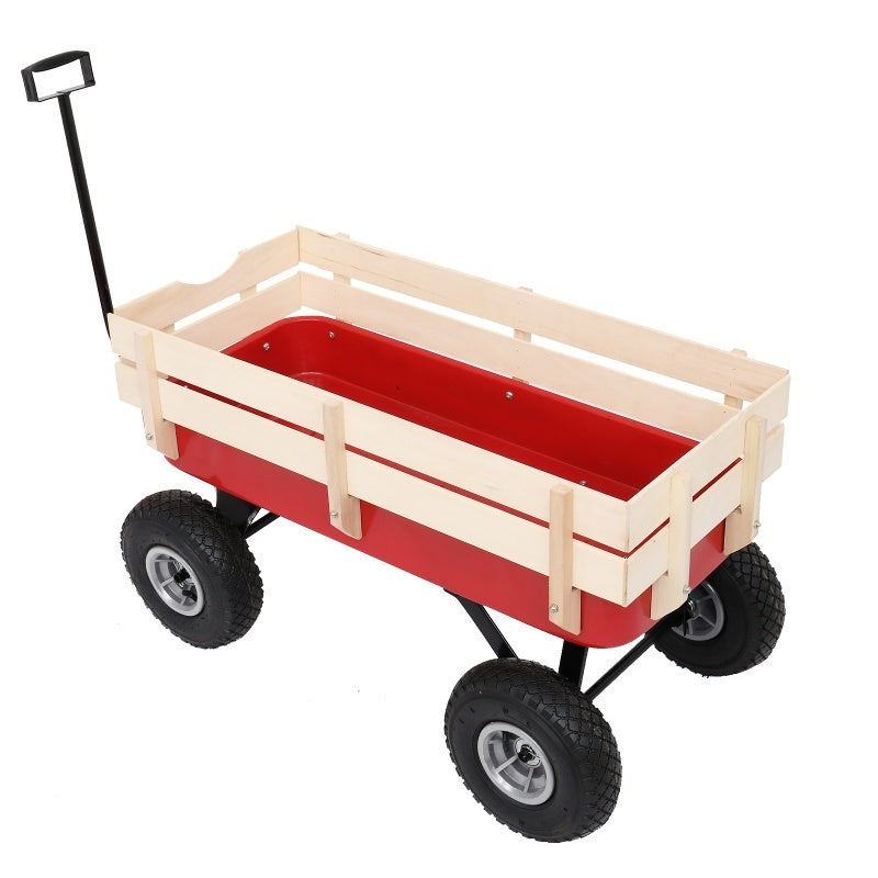 Iron Wood Garden Cart With Four Wheels Inkedjoy