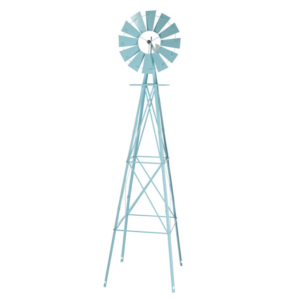 8ft Light Blue Ribbon Wind Vane, 4-pod Standing Iron Windmill Inkedjoy