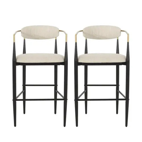 Barstools Set Of 2, Counter Height Upholstered Bar Stools With Back For Kitchen Island, Beige Faux PU Leather Seating Black Iron Legs 260LBS Weight Capacity My Store