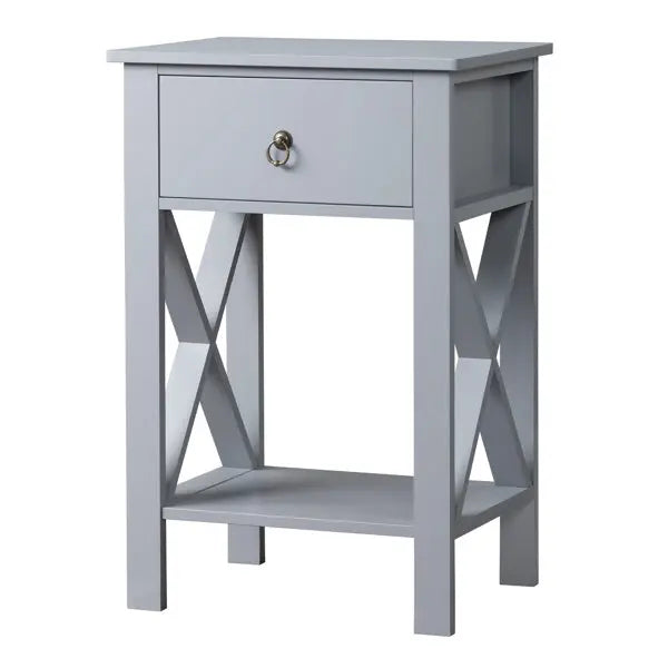 Gray P2 Grade, MDF Spray Paint, Side Cross Type, One Drawer Bedside Cabinet 2pcs My Store