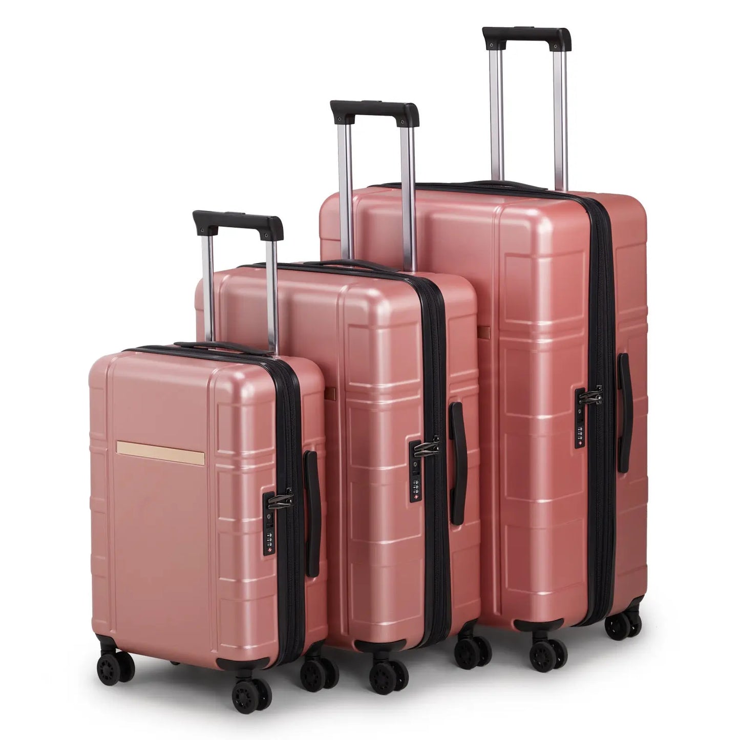 Three In One Set Of Double Wheel Silent Wheels With Dry Wet Separation Compartment ABS PC Luggage Inkedjoy