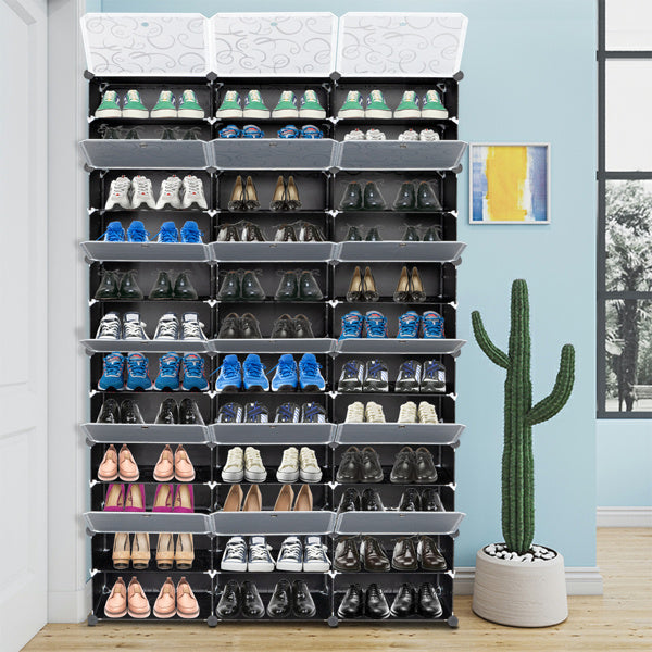 3 Rows, 12 Layers, 36 Compartments Plastic Shoe Box Storage Rack Inkedjoy
