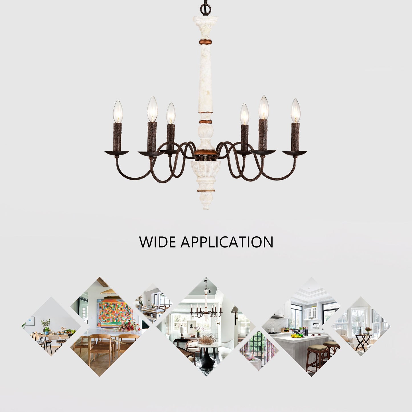 Retro White And Rust Color Chandelier With Light Fixture 6 Light E12 Inkedjoy