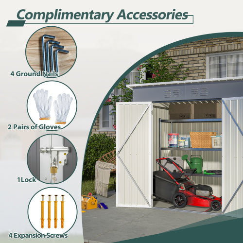 6'x4' Outdoor Metal Storage Shed For Garden Tools Lockable Door With Floor Frame Inkedjoy