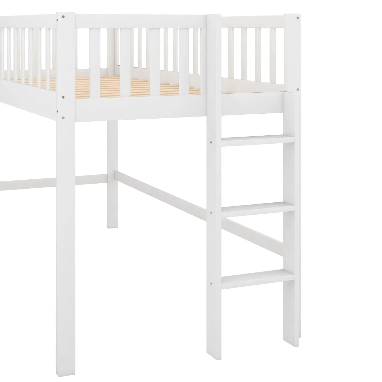 Twin Size Low Loft Bed With Ladder And Slide,White My Store
