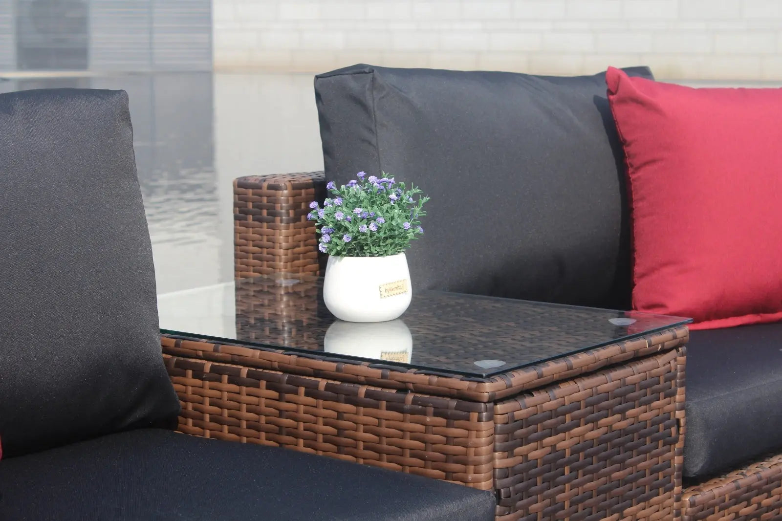 5 Pieces Outdoor Patio Garden Brown Wicker Sectional Conversation Sofa Set With Black My Store