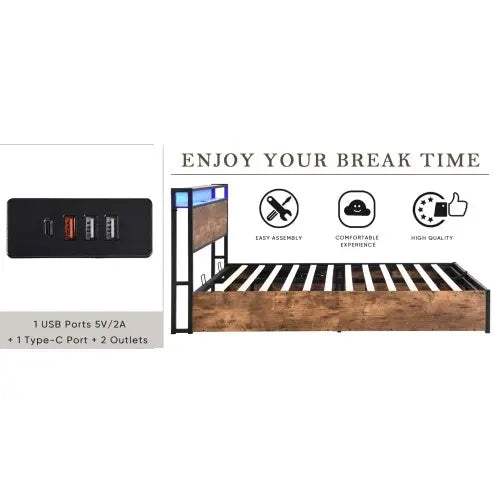 Wooden Platform Bed Frame With Lifting And Charging Station My Store