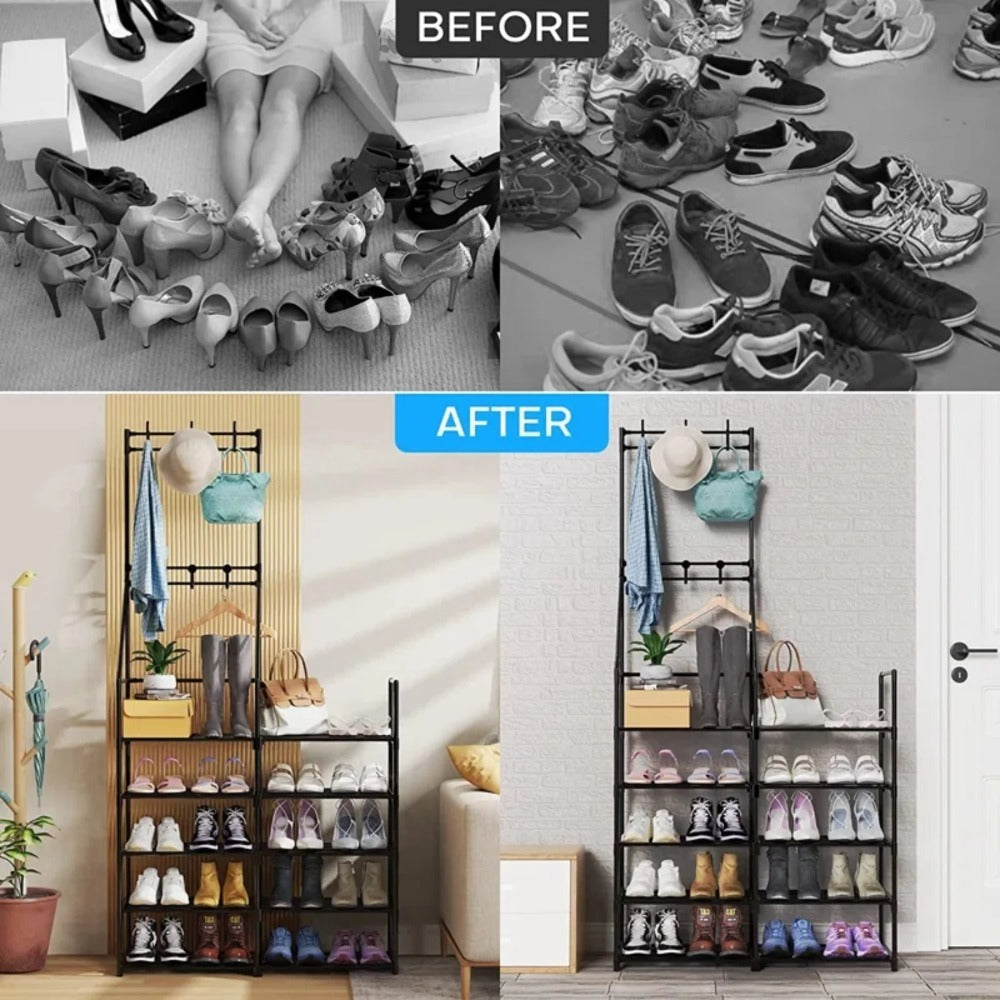 Double-row Single-hanging Coat And Shoe Racks Inkedjoy