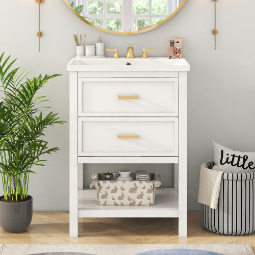 Vanity With Top Sink, Modern Bathroom Storage Cabinet With 2 Drawers My Store