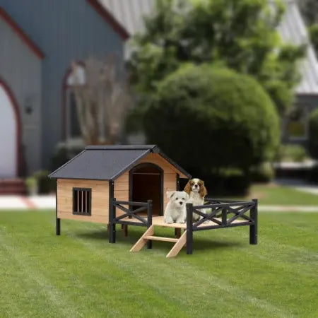 Outdoor Large Wooden Cabin House Style Wooden Dog Kennel With Porch My Store