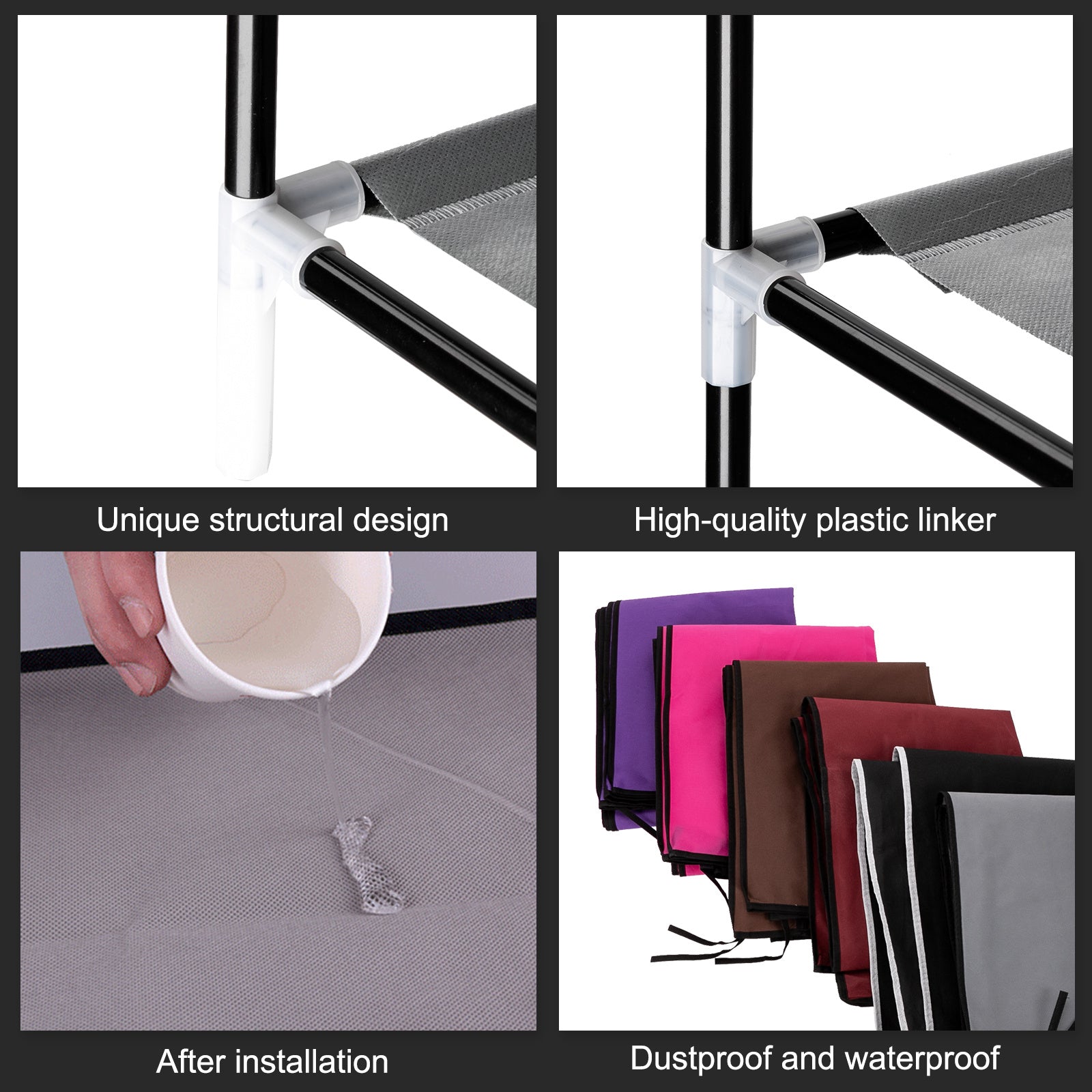 10-layer 9-panel Non-woven Shoe Cabinet Black Inkedjoy