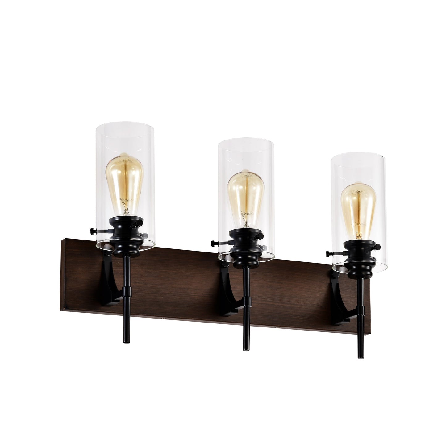 3-Light Matte Black Wood Color Bathroom Light Fixture Inkedjoy