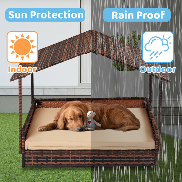 Herringbone Top Brown Gradient Rattan Beige Mat Cat And Dog House My Store