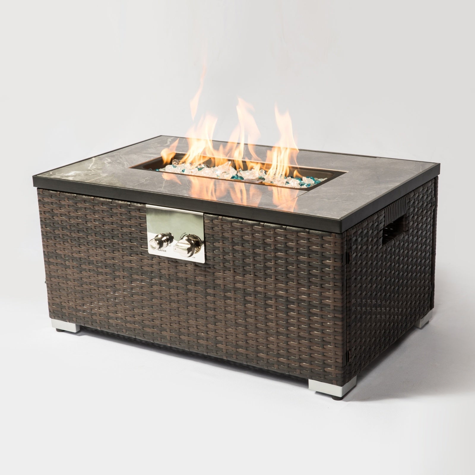 Outdoor Fire Table Propane Pit Rattan With Tile Tabletop Inkedjoy