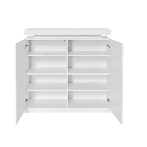 Large Spaces Shoe Cabinet High Glossy White Color With Led Light Have Moveable Shelves My Store
