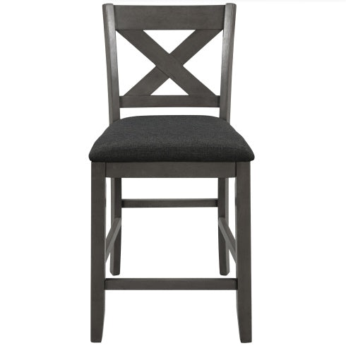 5 Pieces Counter Height Rustic Farmhouse Dining Room Wooden Bar Table Set With 2 Stools And 2 Chairs, Gray Inkedjoy