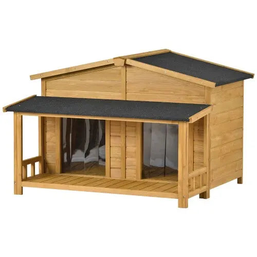 Large Wooden Dog House Outdoor Hut Style With Porch, 2 Doors My Store