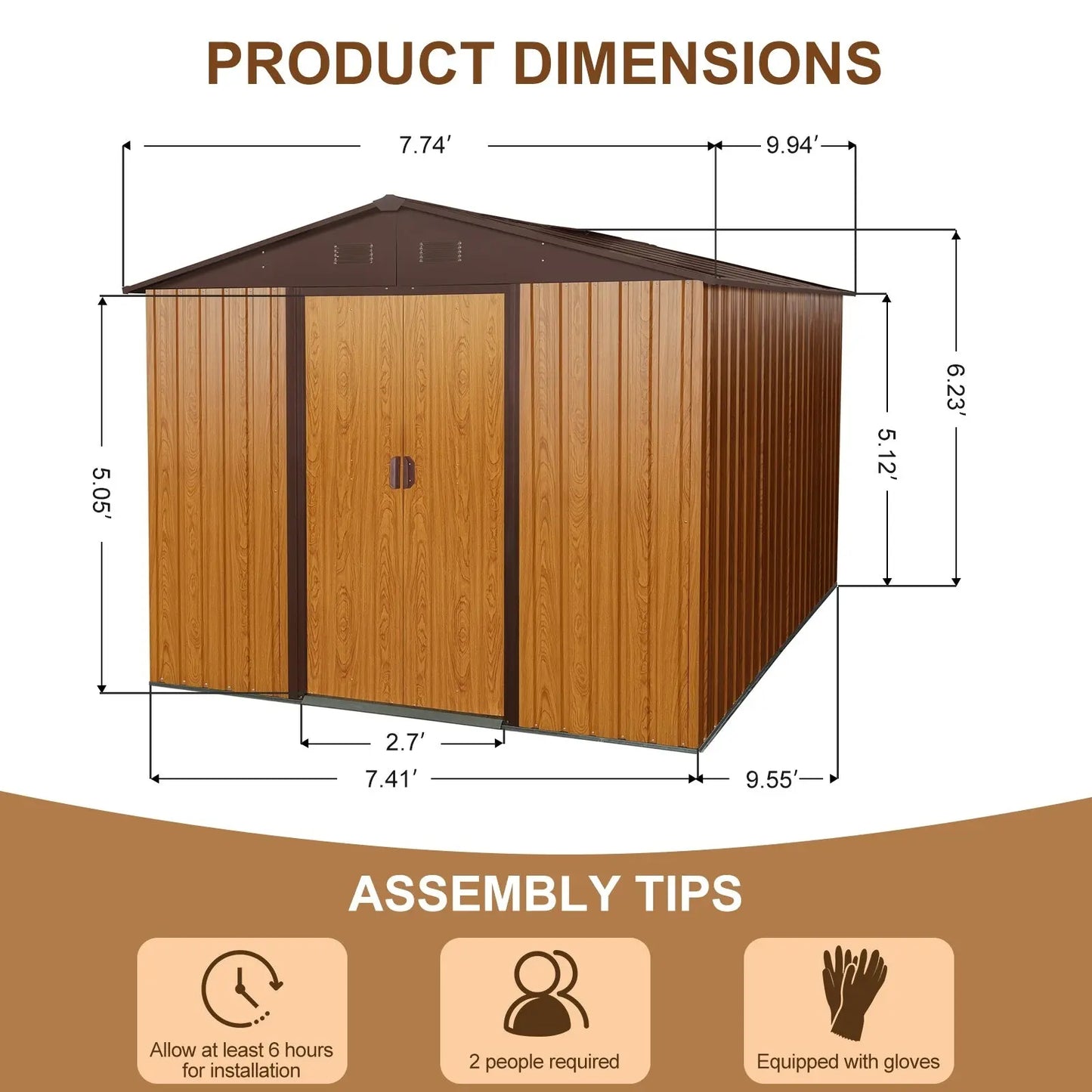 10ft X 8ft Outdoor Metal Storage Shed With Metal Floor Base,Coffee My Store