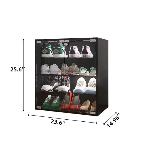 4-layer Black Shoe Cabinet With LED Lights And Bluetooth Control Inkedjoy