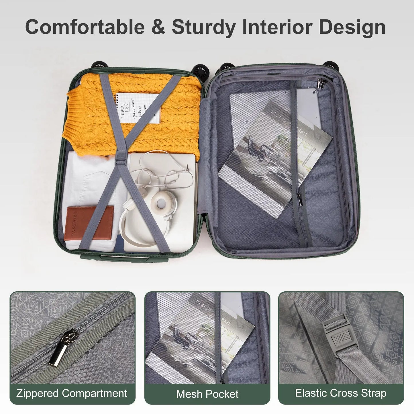 Vertical Pattern Two-piece Set 20 Inch Expandable With 14 Inch Suitcase Inkedjoy