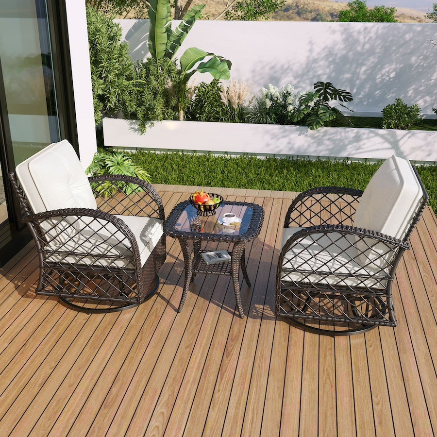 3-piece Outdoor Chair&Table Set Chat Set 2-person Rattan Seating Group Inkedjoy