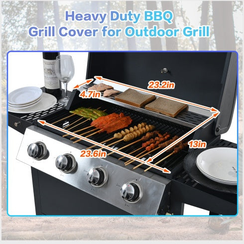 Propane Gas Grill 4 Burner Barbecue Grill With Two Shelves, Lid, Wheels And Bottle Opener Inkedjoy