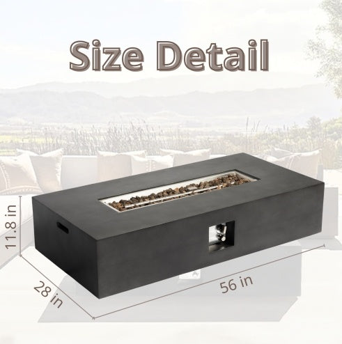 \Large Rectangular Stone Gas Fire Pit With Lava Canopy Inkedjoy