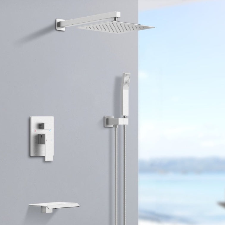 Rain Shower System Matte Black 10 Inch Square Rainfall Shower Head With Handheld Sprayer Inkedjoy