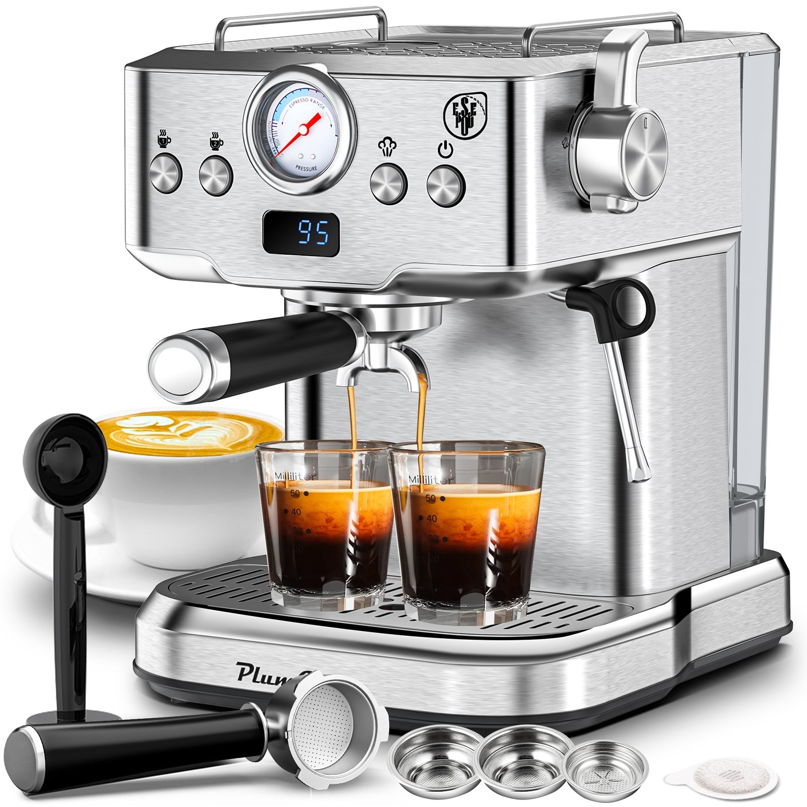 20 Bar Professional Espresso Machine With Milk Frother, Single & Double Shot My Store