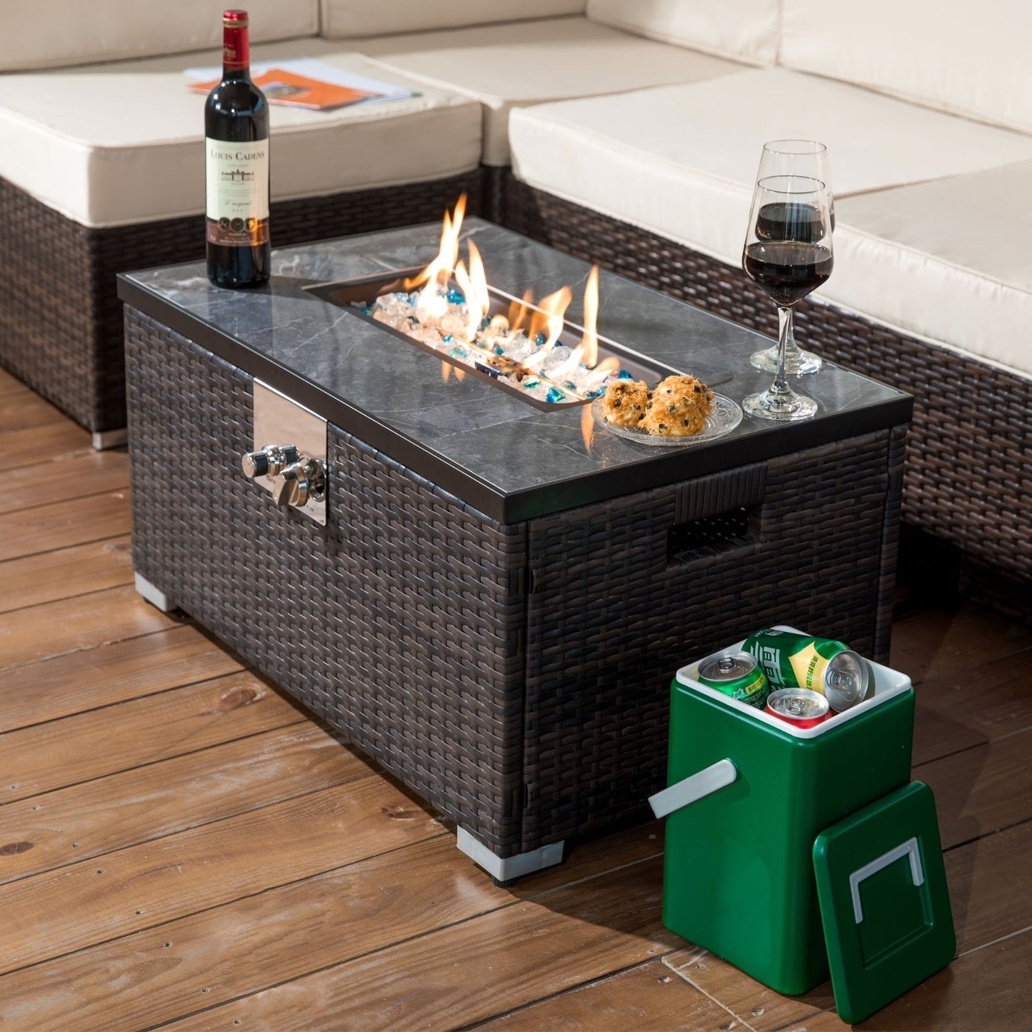 Outdoor Fire Table Propane Pit Rattan With Tile Tabletop Inkedjoy