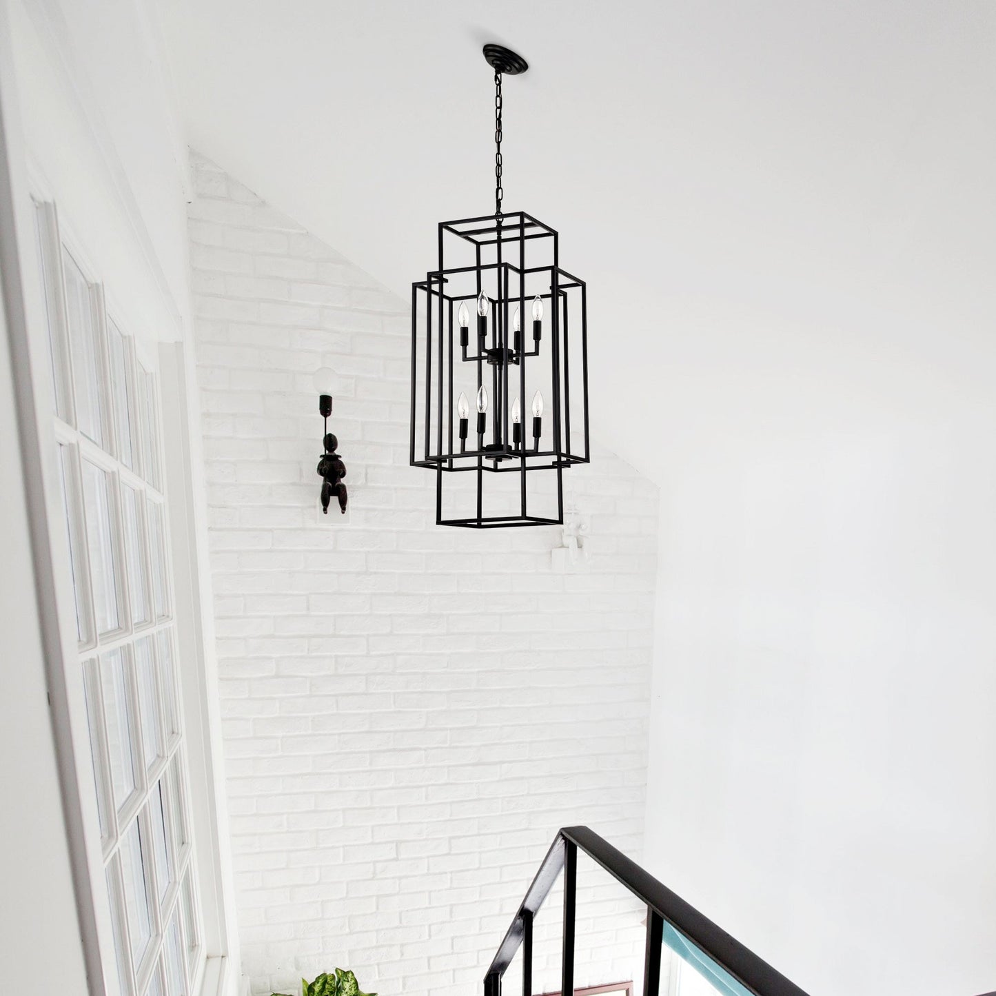 8-Light Metal Lantern Tiered Pendant Hanging Light Fixtures Inkedjoy