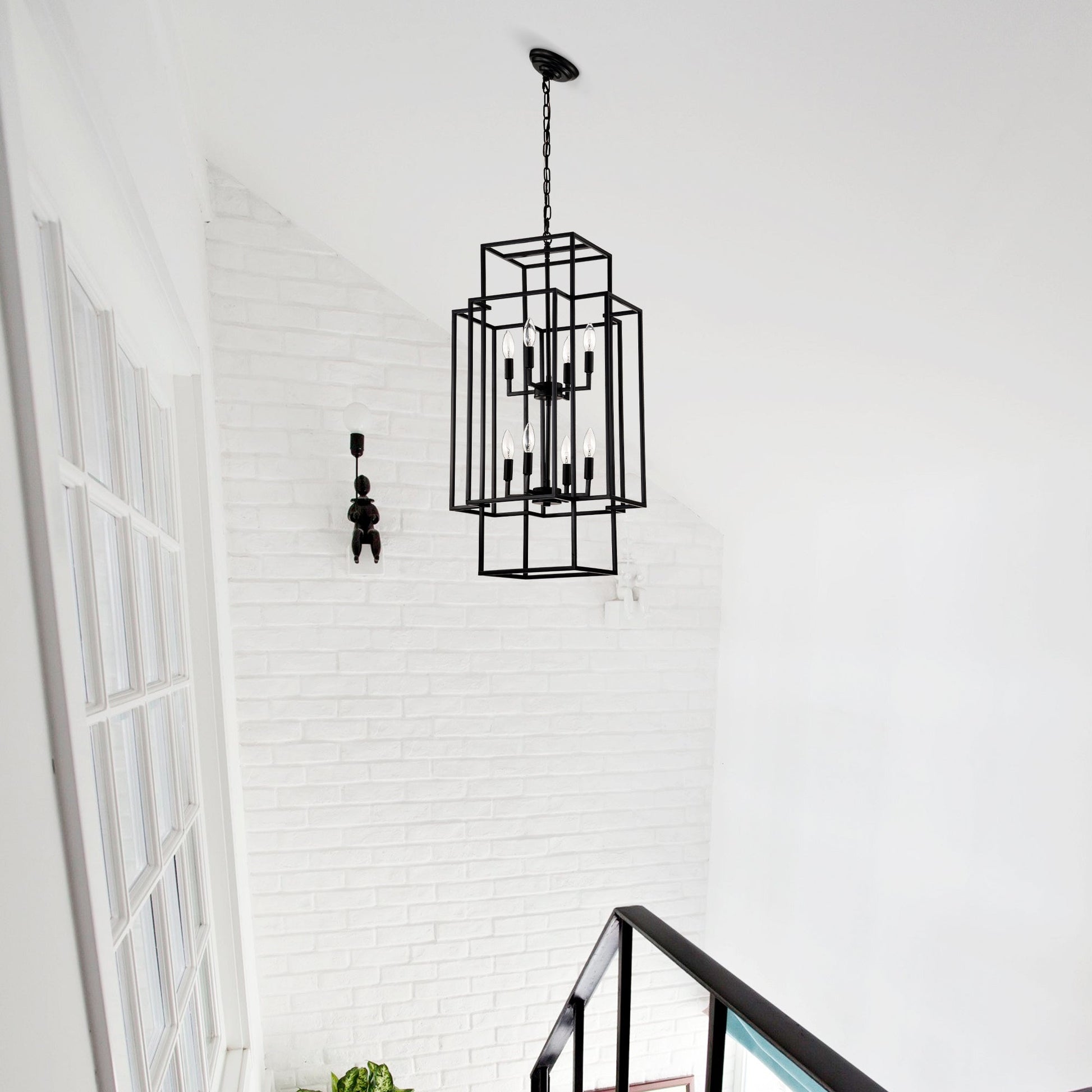 8-Light Metal Lantern Tiered Pendant Hanging Light Fixtures Inkedjoy