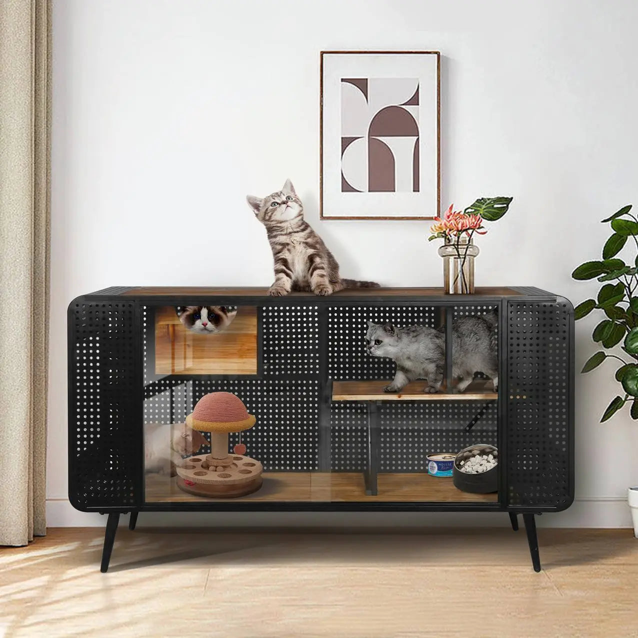 Spacious Cat House With Tempered Glass For Living Room, Hallway My Store