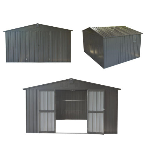 Storage Shed 11 X 12.5 With Galvanized Steel Frame  Windows -Gray Inkedjoy