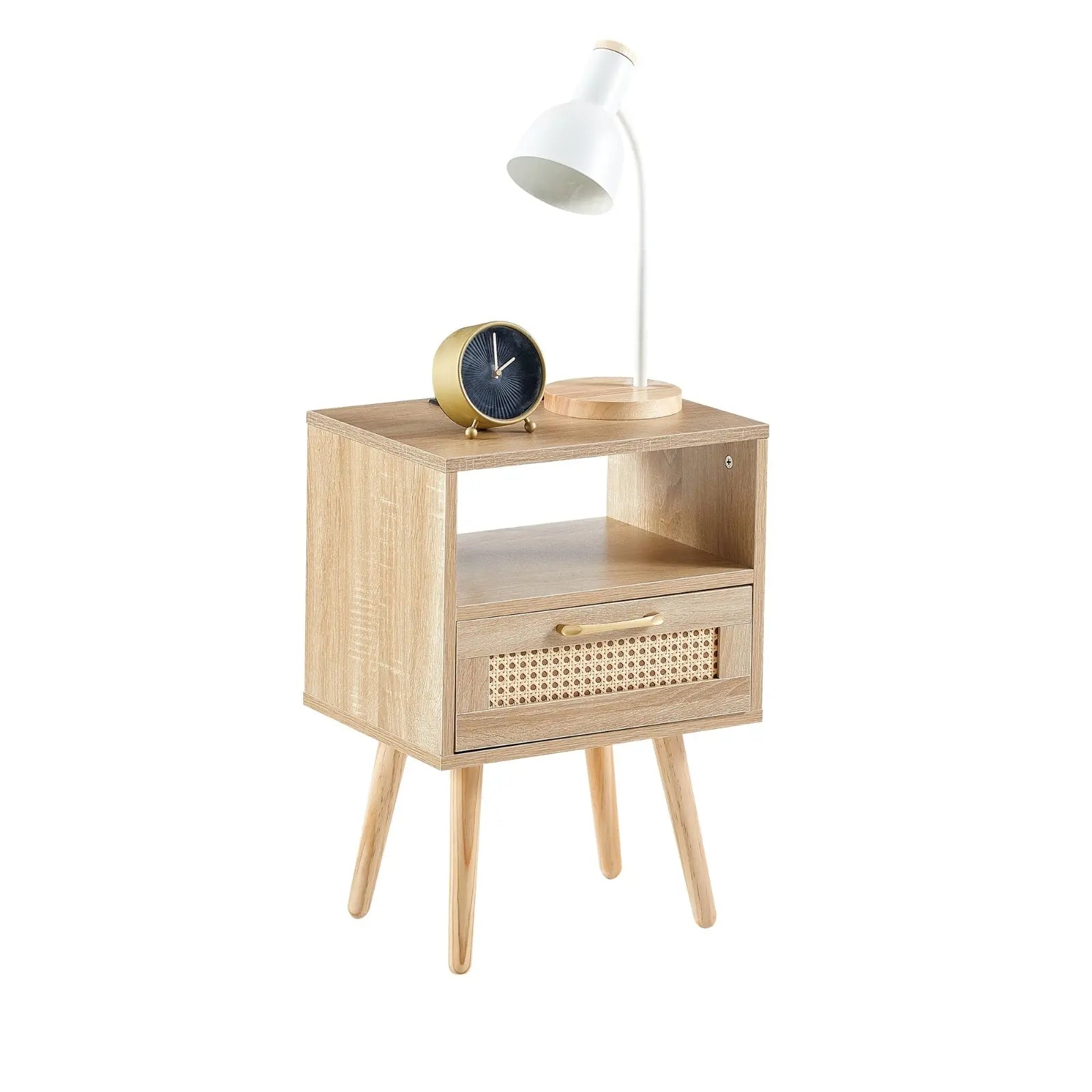 15.75  Rattan End Table With Power Outlet, USB Ports, Drawer   Solid Wood My Store