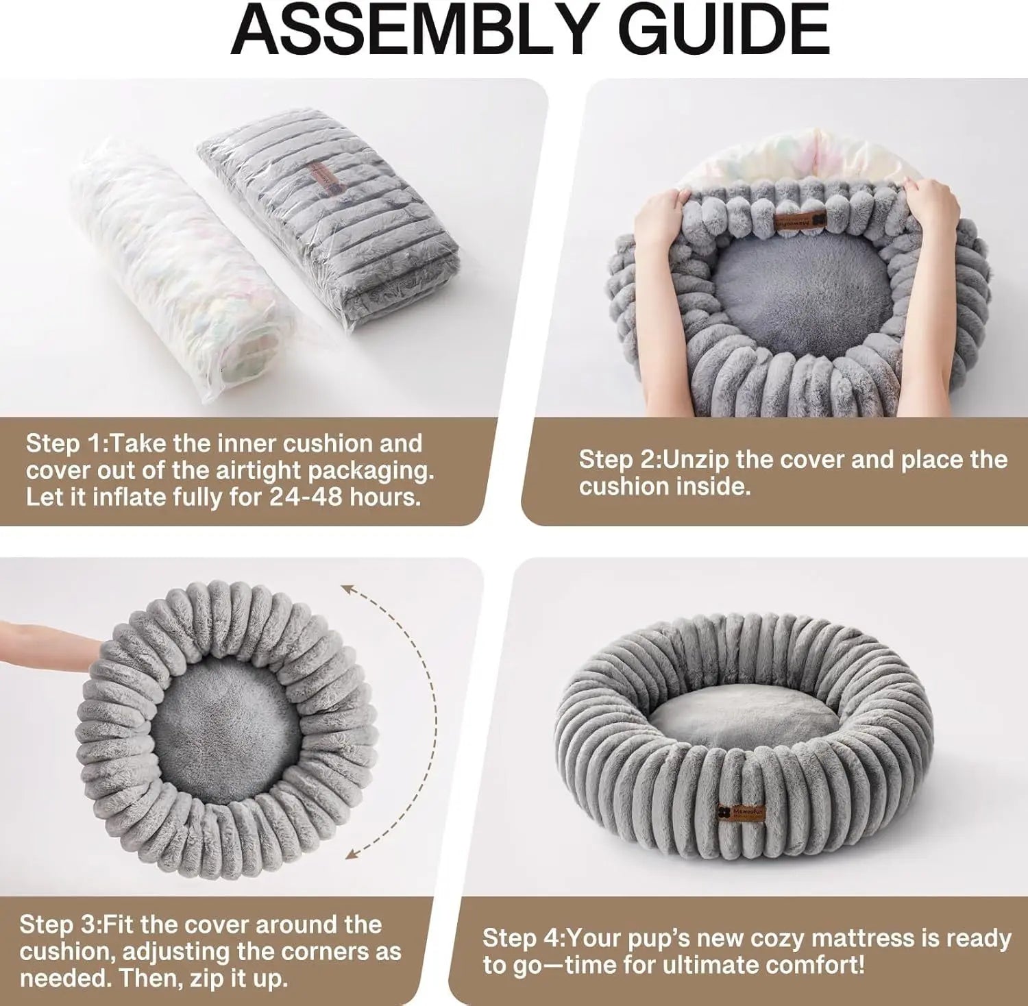 Donut Pet Bed - Washable Round Pet Bed For Indoor Fluffy Non-Slip Calming Bed -Grey My Store