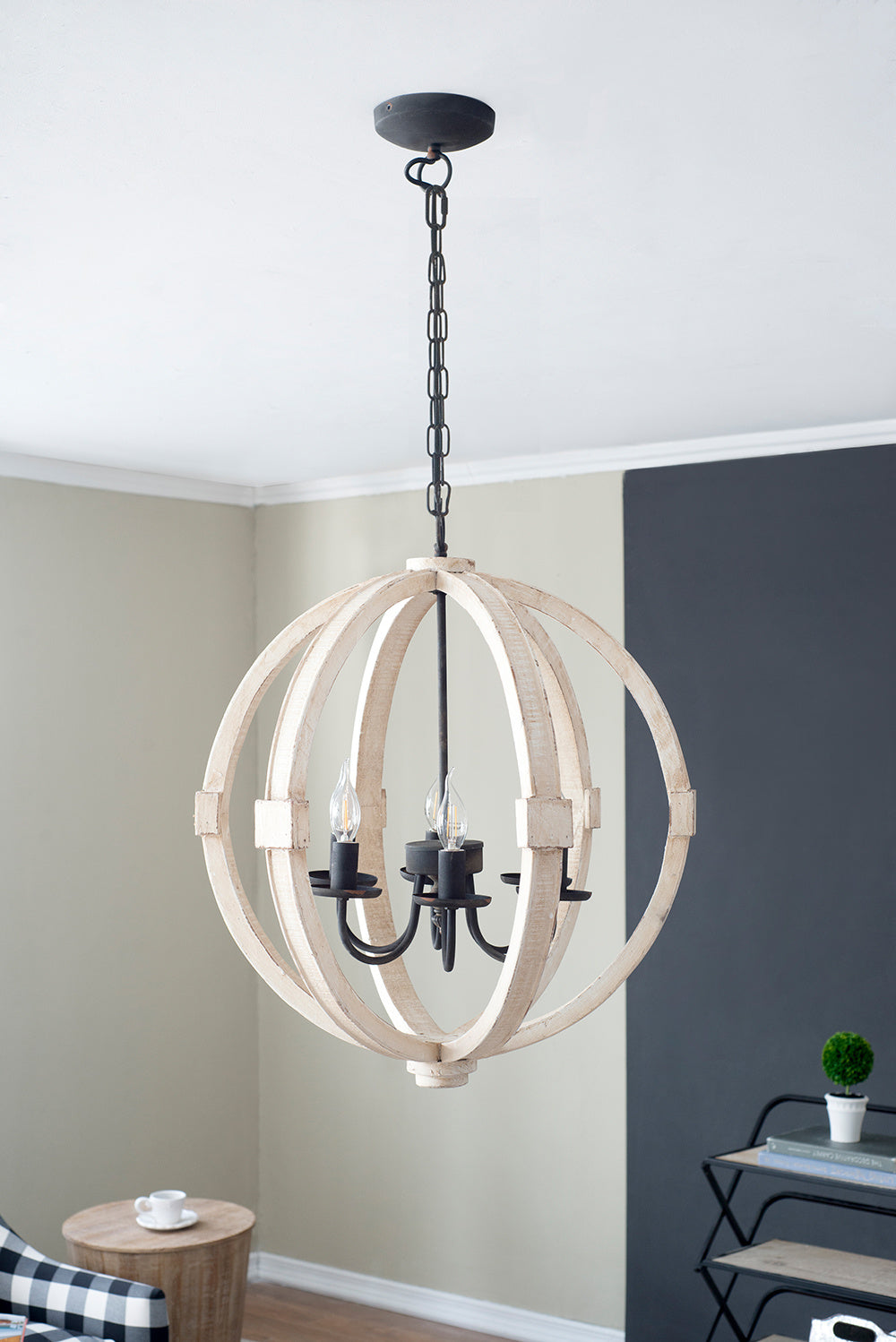 6 - Light Wood Chandelier With Adjustable Chain Inkedjoy