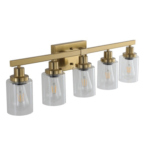 Gold 5 Light Vanity Light With Clear Glass Shade, Modern Iron Bathroom Wall Fixture My Store