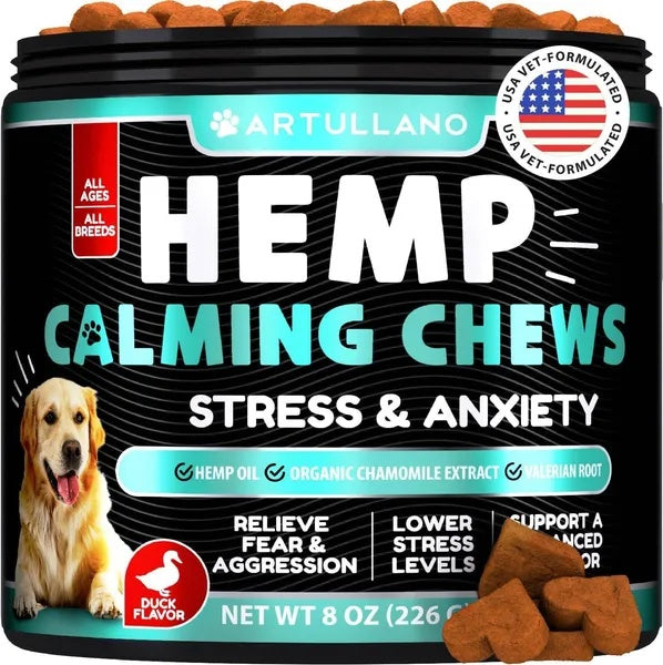 Hemp Calming Chews For Anxiety Relief With Hemp Oil Turmeric Valerian Ginger For Dogs- 120 Treats My Store