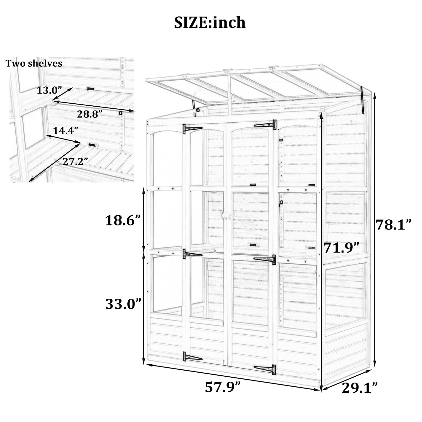 78-inch Wooden Greenhouse Cold Frame With 4 Independent Skylights And 2 Folding Middle Shelve My Store