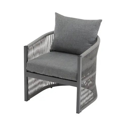 Set Of 2 Modern Gray Curved Aluminum Lounge Chair With Stylish Rope-Weave Design And Cushioned Comfort, Perfect For Outdoor Living My Store
