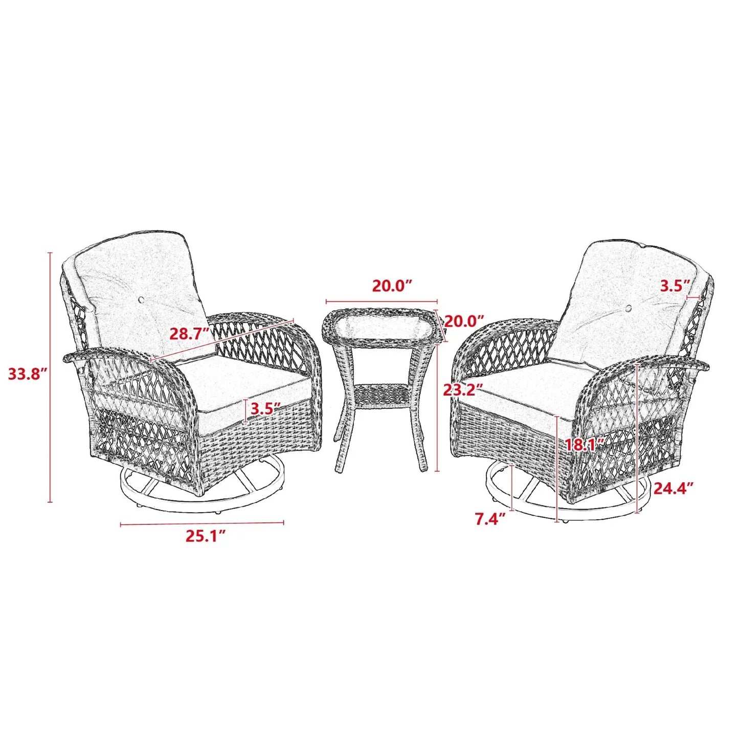 3pc Outdoor Swivel Rocker Patio Chairs 360 Rocking Set With Thick Cushions My Store