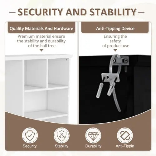 Multi-functional Hall Tree With Storage Shelves Drawers And Cabinet, Elegant Hallway Shoe Cabinet With Bench, Modern Coat Rack With Hooks For Hallway Entryways My Store