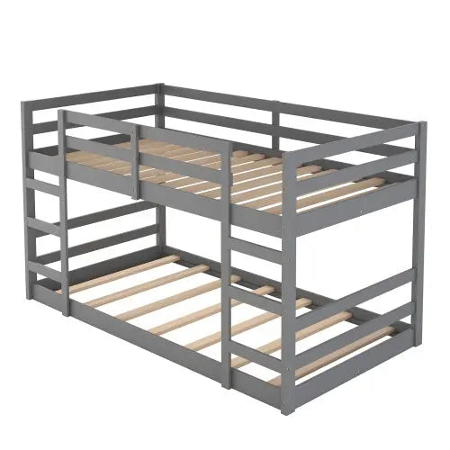 Twin Over Twin Bunk Bed With Ladder, Gray My Store